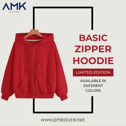 Basic Zipper Hoodie - Red