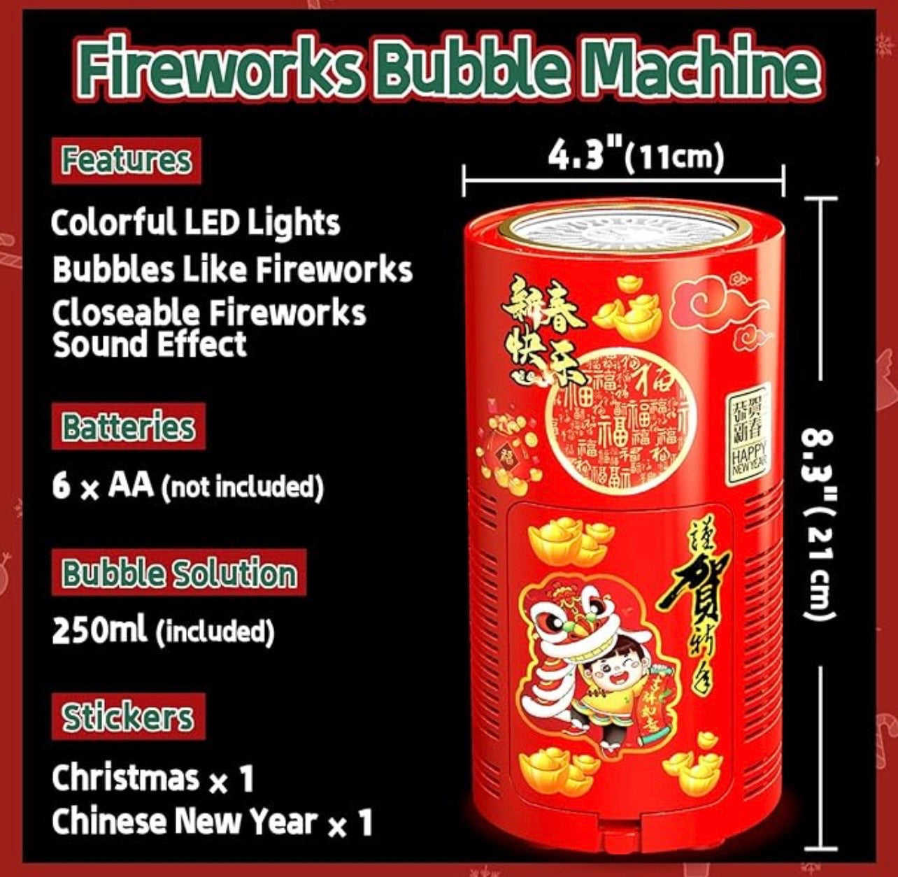 Musical & Lighting Fireworks Bubble Machine (Rechargeable)