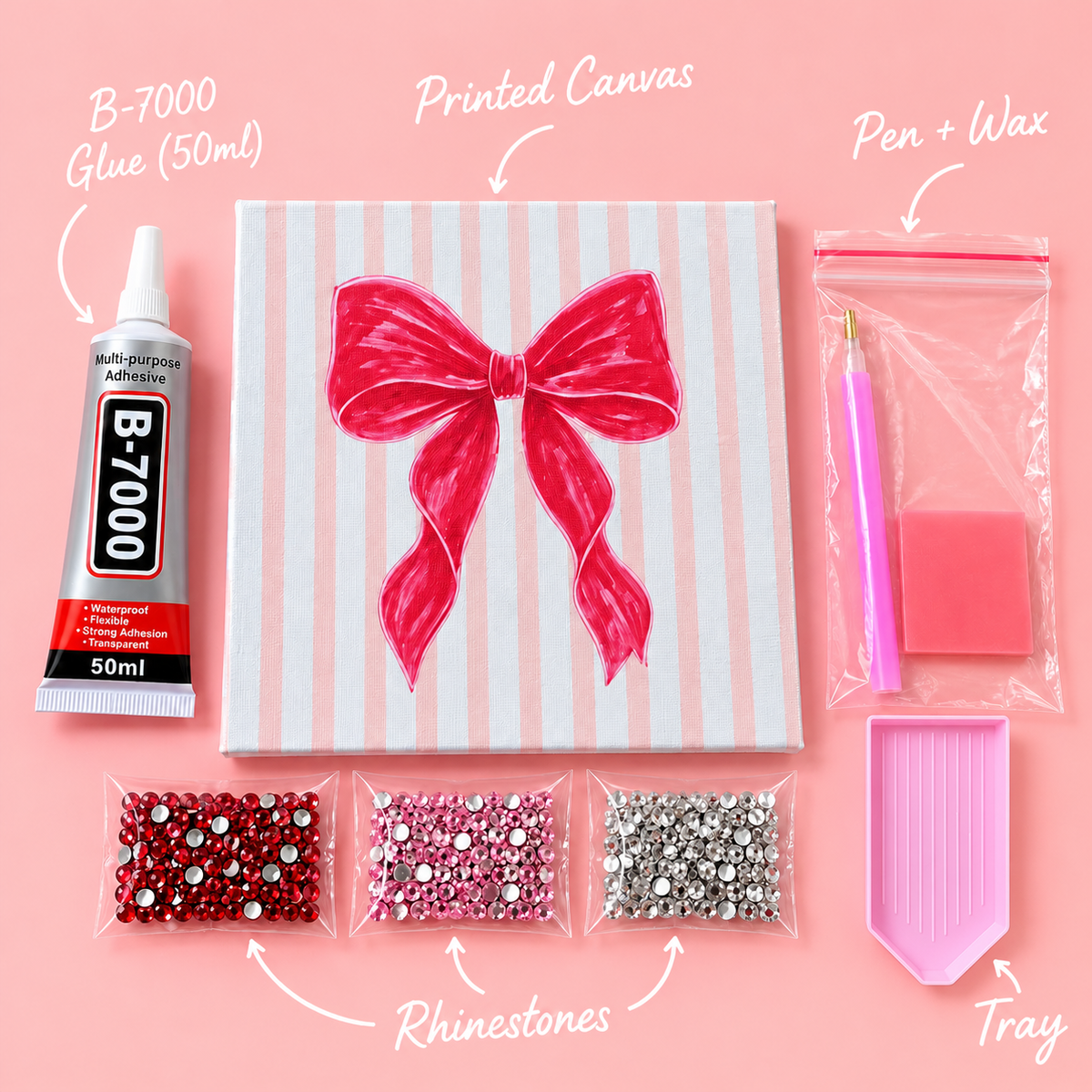 DIY Bedazzling Canvas – Coquette Bow (8 × 8 Inch)