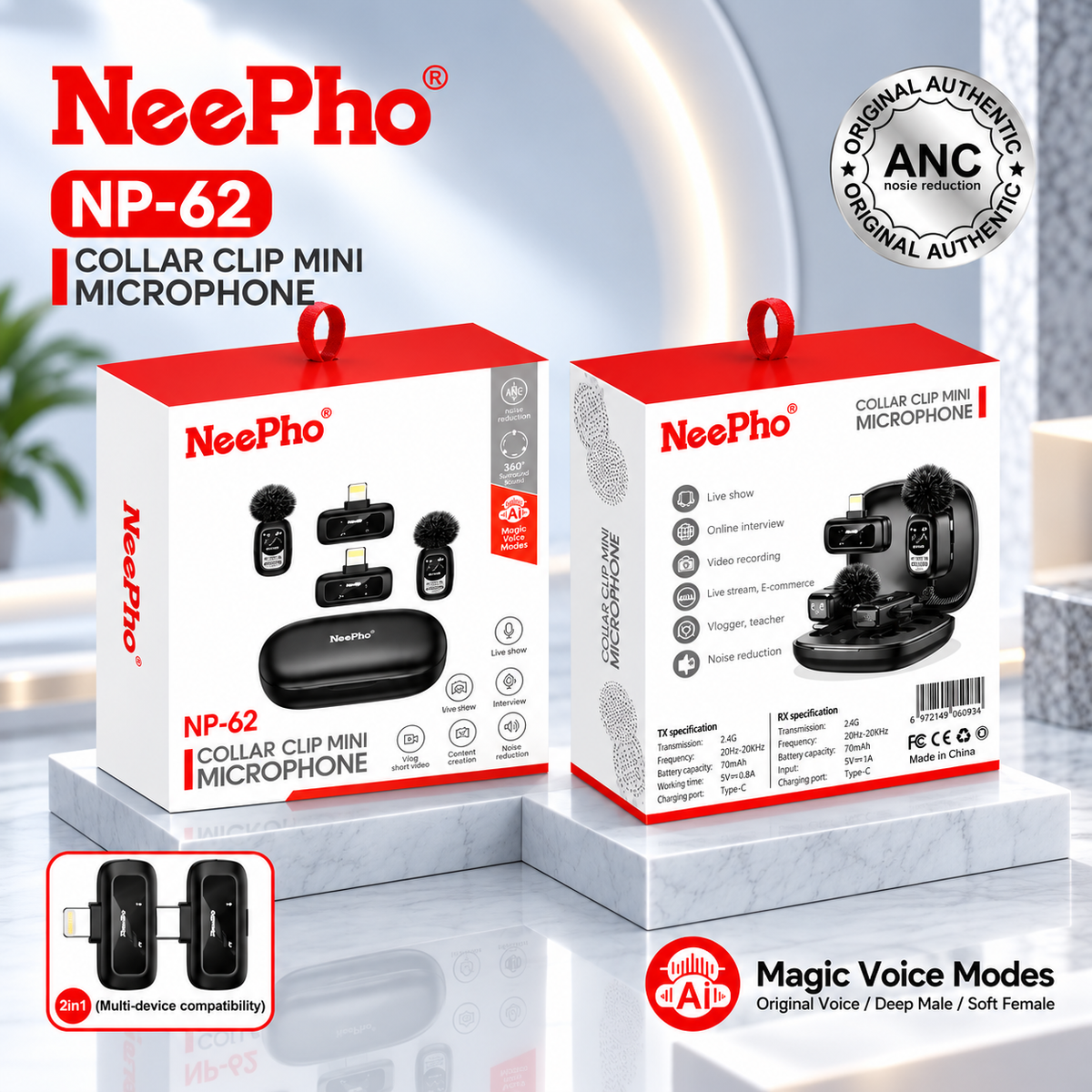 NeePho NP-62 Wireless Collar Clip Mini Microphone