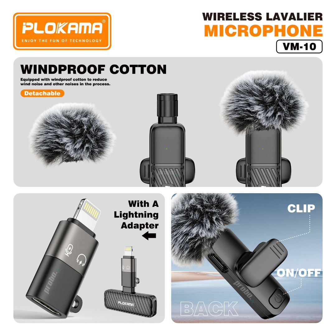 Plokama Wireless Lavalier Microphone for Android & iPhone