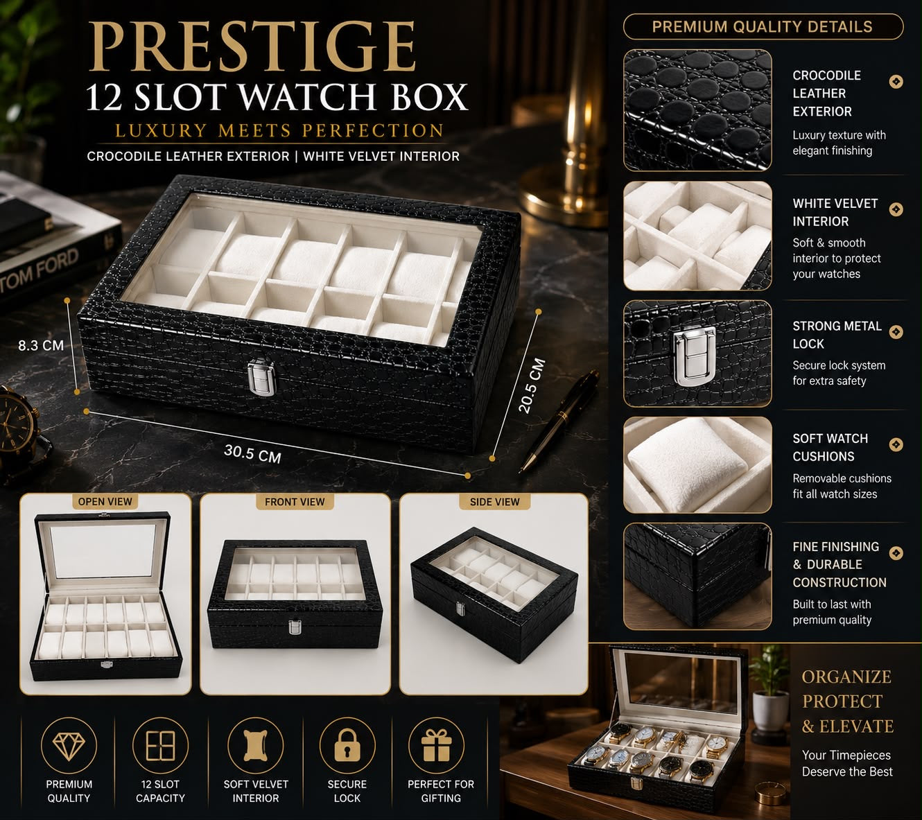 Prestige 12-Slot Luxury Watch Box