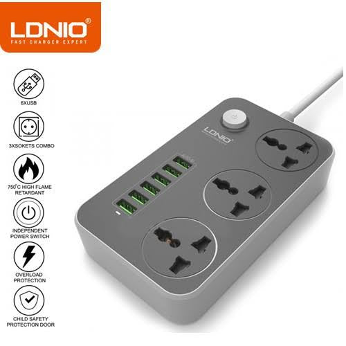 LDNIO Fast Charge Extension Board with 3 USB & 7 Sockets