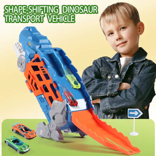2-In-1 Foldable Dinosaur Truck With 6 Pcs Cars And Racing Track