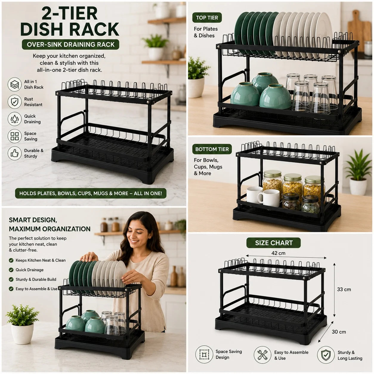 2-Tier Over-Sink Dish Drying Rack